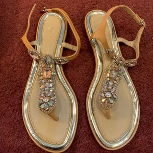 ANTONIO MELANI Tan Sandals with Crystal Embellishments Size 9.5
